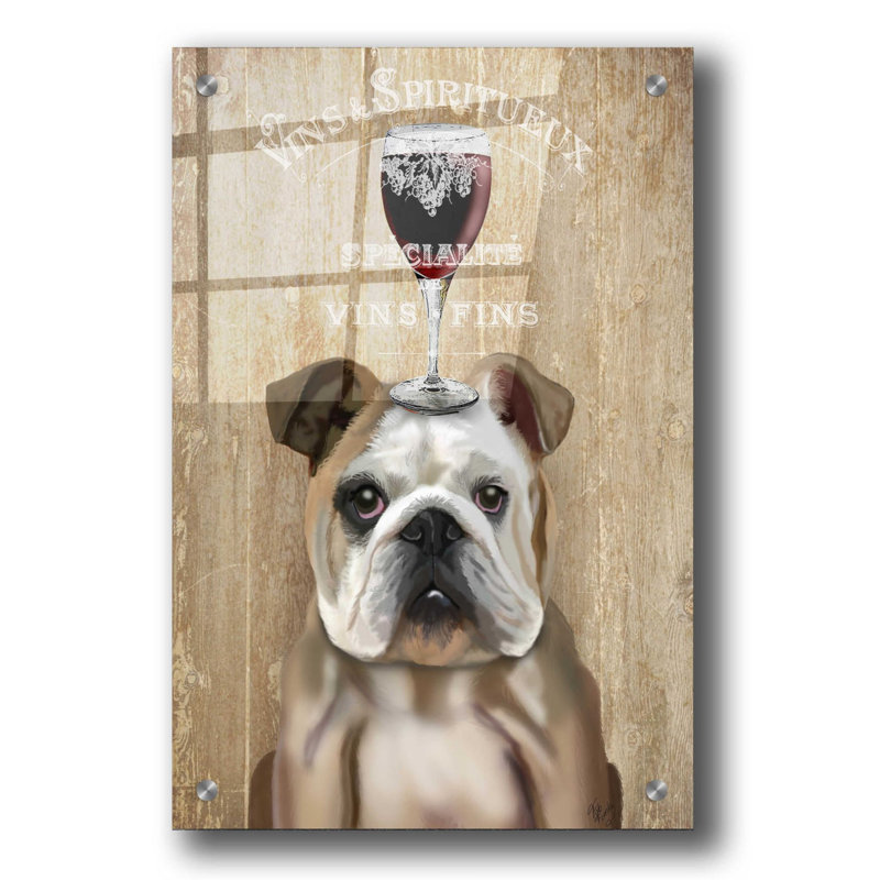 «Dog Au Vin, English Bulldog» par Fab Funky, art mural en verre acrylique, H 36 po x l 24 po x P 0,2 po