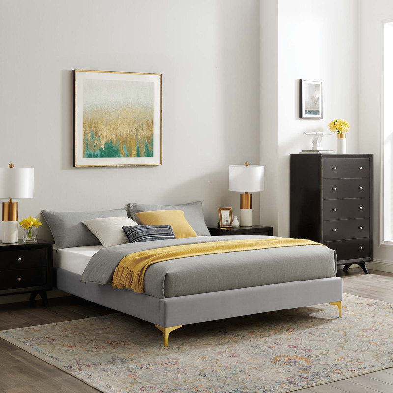 Sutton Performance Velvet Bed Frame, King, Light Grey Velvet