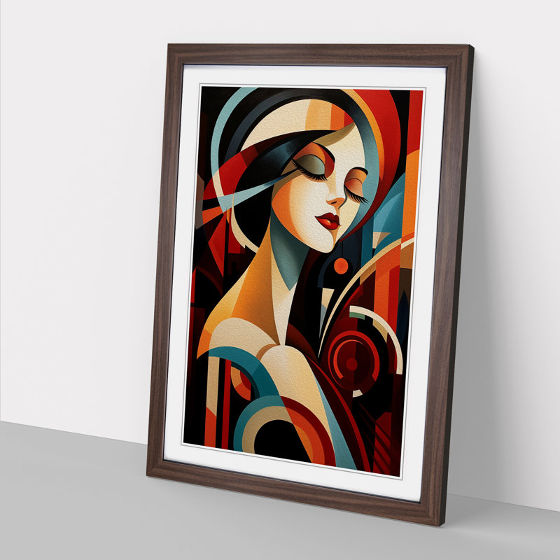 Art Deco Woman Abstract Art - Framed Print, 64cm H x 46cm W, Walnut Framed