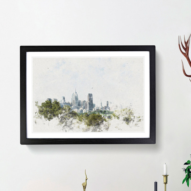 Philadelphia Skyline - Framed Print, 24cm H x 33cm W x 2cm D, Black Framed
