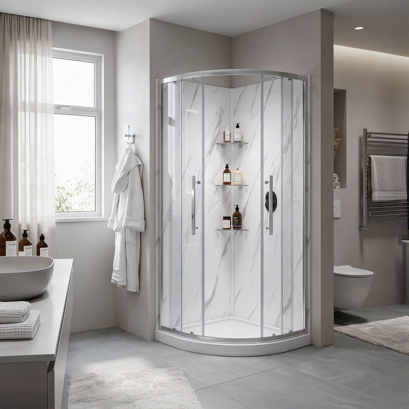 Monaco 38 In. W X 38 In. D X 75 In. H Framed Round Corner Brushed Nickel Shower Kit, Brushed Nickel