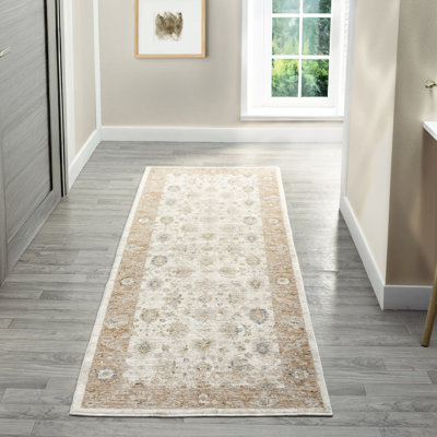 Selina Cream/Brown Traditional Floral Filigree Performance Woven Indoor Area Rug