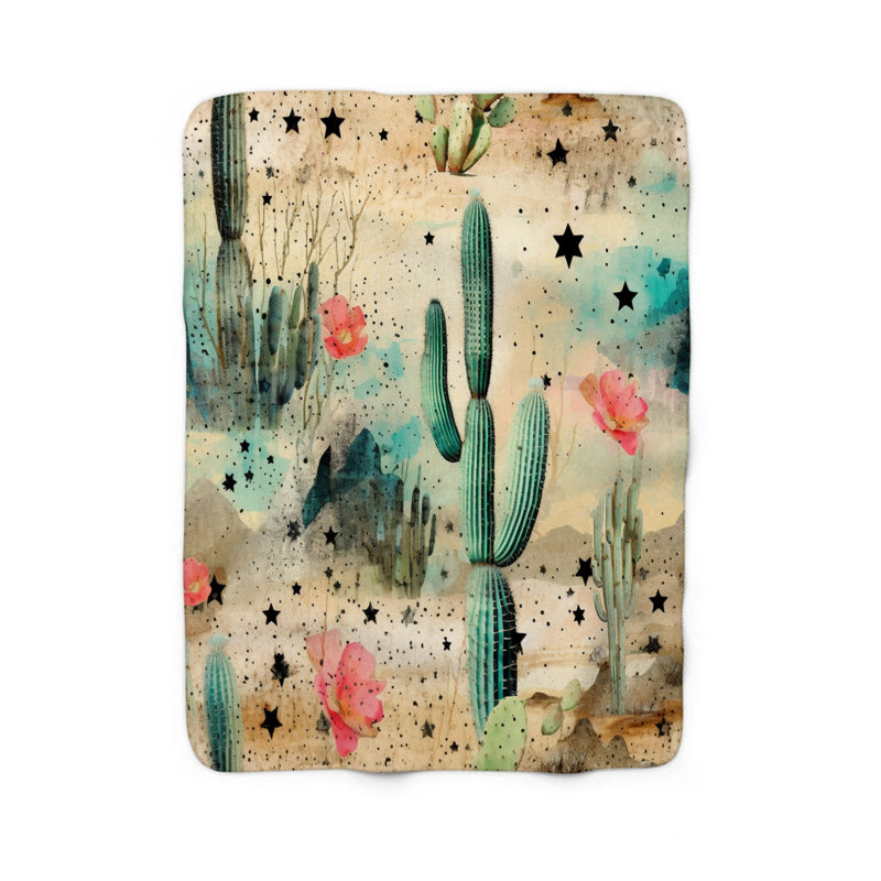  Couverture rétro Vintage Cactus Serenity, Grand lit