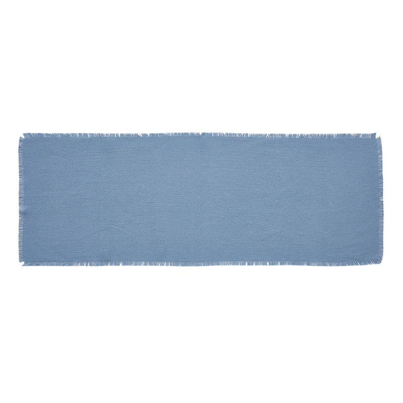 Burlap Dove Gray Runner Fringed, 72" L x 12" W, Blue