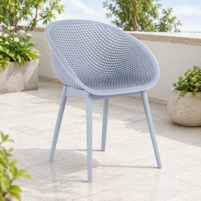Summer - Ensemble de 2 chaises longues bleu clair modernes - Plastique PP intérieur / extérieur toutes saisons avec table ronde blanche moderne PP 36 po intérieur / extérieur