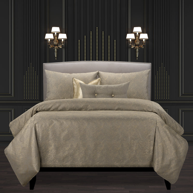 Jazz Club Shimmering Luxury Duvet Cover and Insert Set, Queen Duvet Cover + 2 Throw Pillows + 2 Shams, Bronze