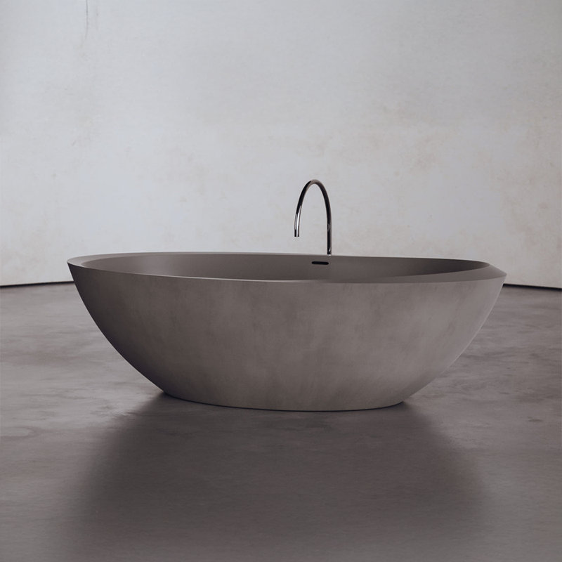 75" x 40" Freestanding Soaking Cement Bathtub, Gray 