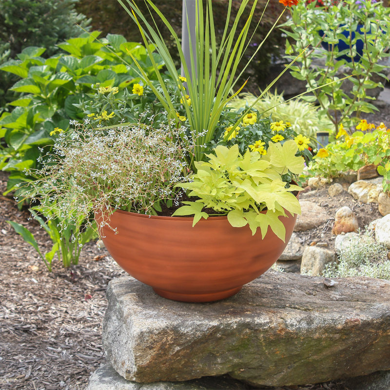 Metal Pot Planter, Burnt Sienna, 10" H x 20" W x 20" D