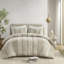 Édredon 3 pièces taupe pour lit double / grand lit - tissu de coton, édredon rayé, rembourrage, garniture, Bartacks visibles, housse, rayures avec style,