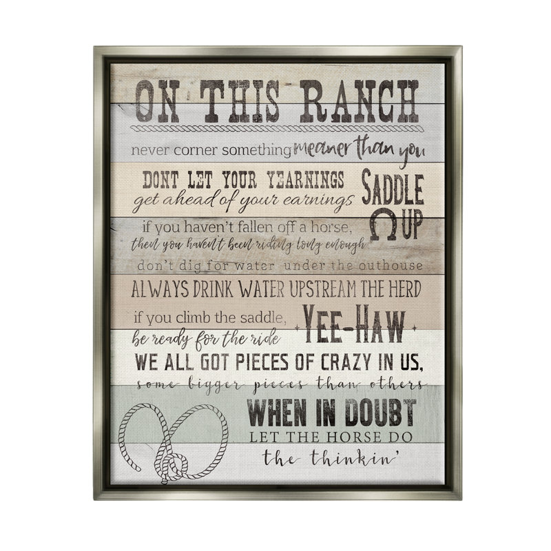 On This Ranch Rules, impression sur toile par CAD Designs, H 31 po x l 25 po x P 1,7 po, Cadre flottant gris lustré