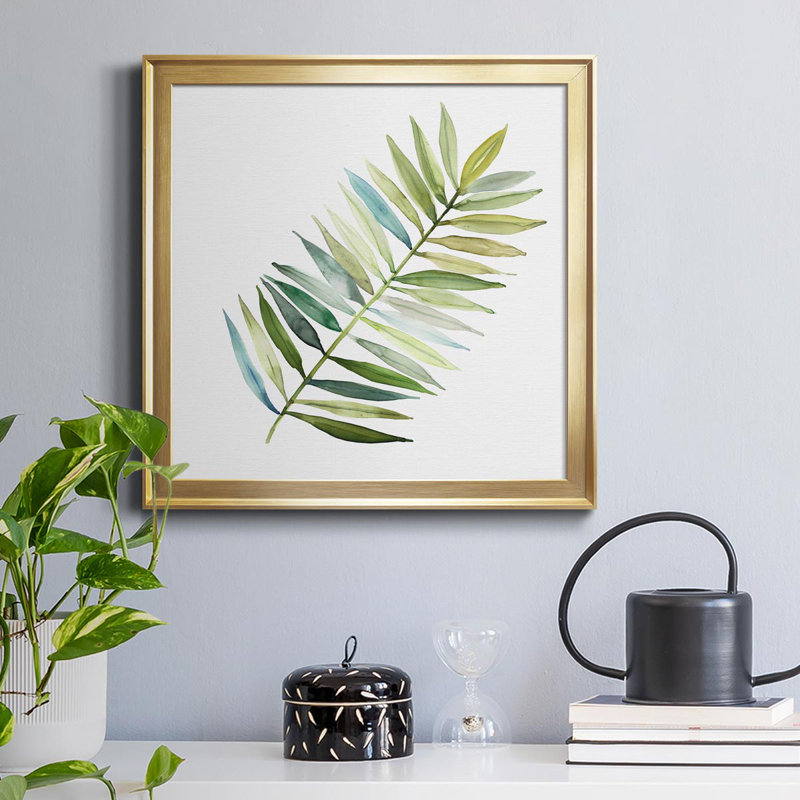 Palmier II - peinture sur toile encadrée, Or, H 26,5 po x l 26,5 po x P 1,5 po