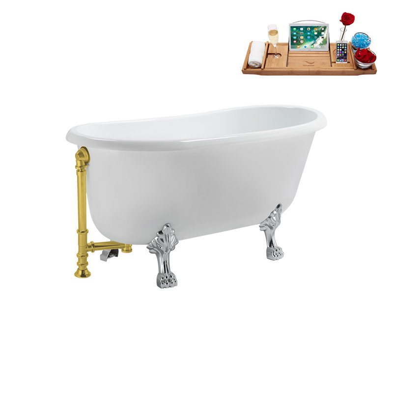57.5'' x 29.5'' Soaking Acrylic Bathtub, Polished Gold, Polished Chrome