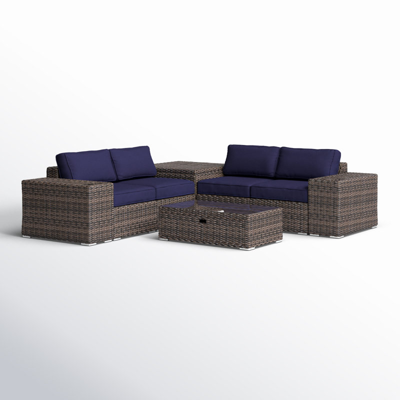 Ensemble de conversation modulaire avec coussins 8 pièces Demarest, Bleu marine Sunbrella