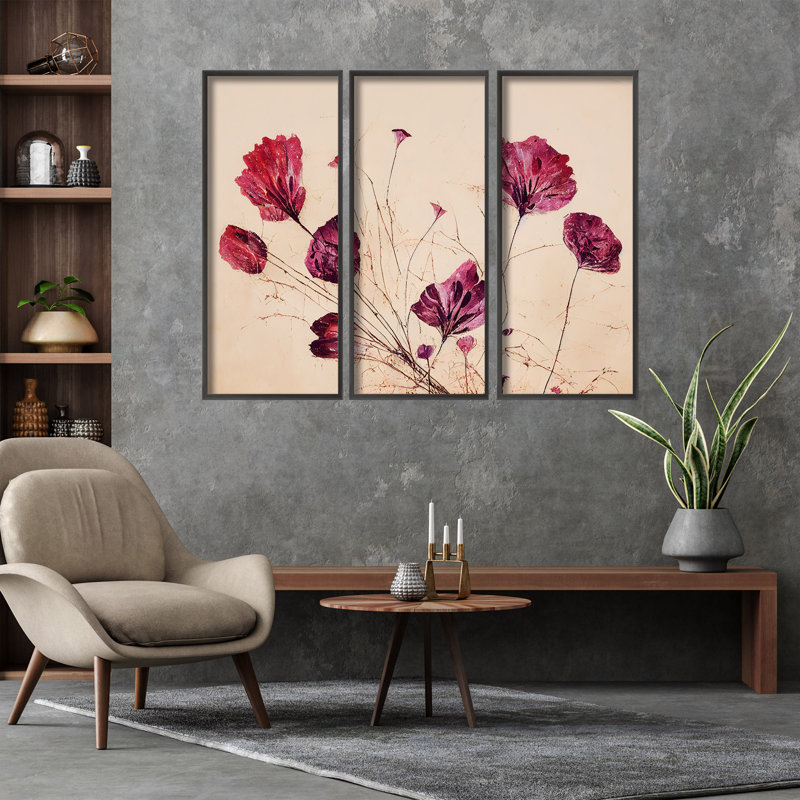 "Fleurs mauves", ensemble d'art mural encadré 3 pièces par Treechild, L 12 po x H 24 po