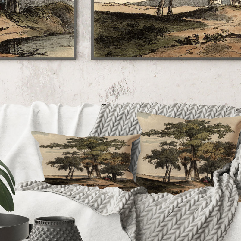 Images rétro de vieux arbres I - coussin décoratif traditionnel imprimé 1