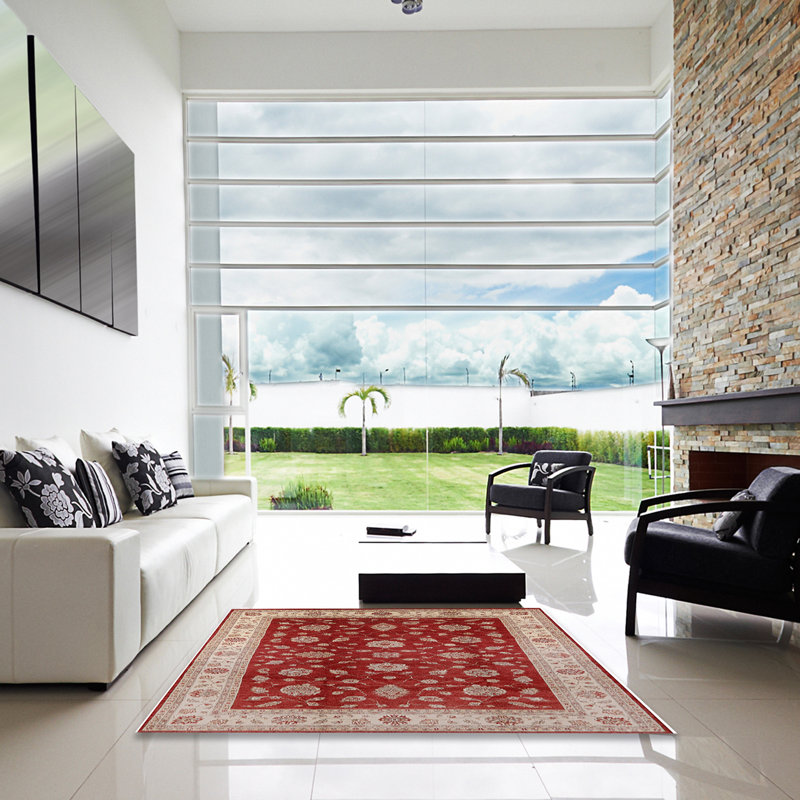 Tapis beige / rouge Swavi, Carré 5 pi