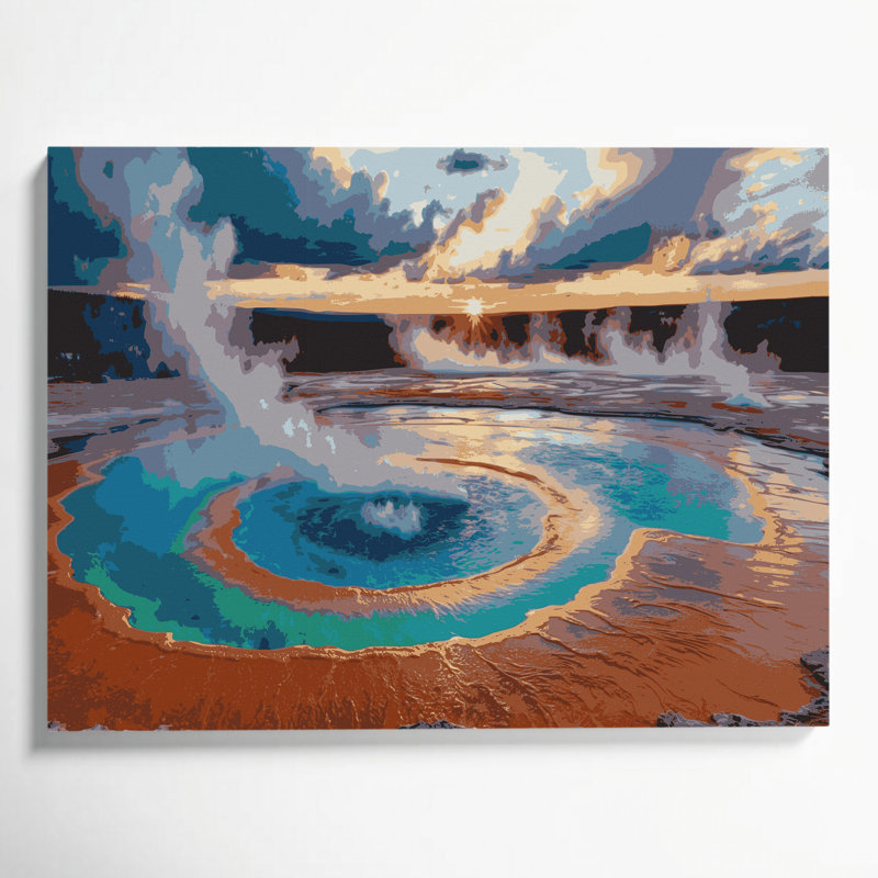Art mural sur toile gris avec villes du Parc national de Yellowstone, H 20 po x l 24 po