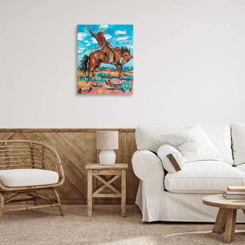«Cowboy on Eleving Horse», art mural sur toile par Samuel Dixon, H 30 po x l 24 po