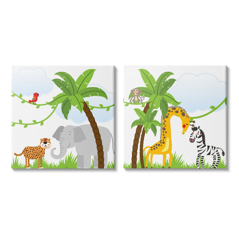 «Jungle Animals Scene» 2 pièces par Kim Allen, H 24 po x l 24 po x P 1,5 po