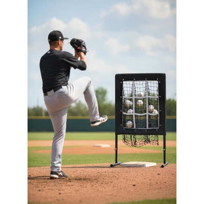 Baseball Pitching Net. 9 Hole Pitching Net with Strike Zone . 5 Height Adjustable. Portable Easy Setup Trainer Net for Baseball & Softball with 4 U-Shaped Nails and 4 sandbags