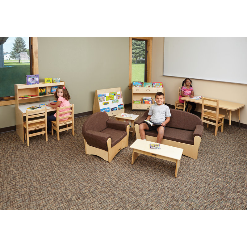 Kids' Dual Writing Desk with Storage Shelves, Light Brown Wood