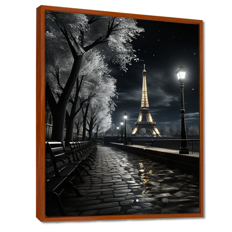 «Parisian Moonlit Night II», reproduction sur toile, H 32 po x l 16 po x P 1 po, Cadre flottant brun