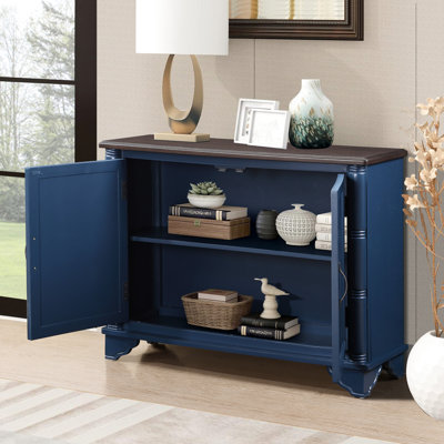 Table de couloir 40 po avec tablette amovible et personnalisable - Option de rangement console de style rétro bleu marine, mobilier pour la maison. Tablette réglable. Plateau bleu / brun. Pieds en bois massif