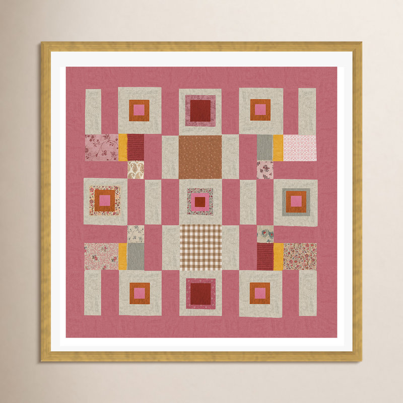 Courtepointe Pink Cottage, Papier avec cadre doré, Oui, H 36 po x l 36 po x P 0,75 po