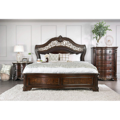 Wooden Queen Size Bed In Brown Cherry