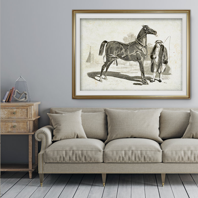 « équin sketch vii », impression, H 31 po x l 43 po x P 1,5 po, Cadre doré, Blanc mat