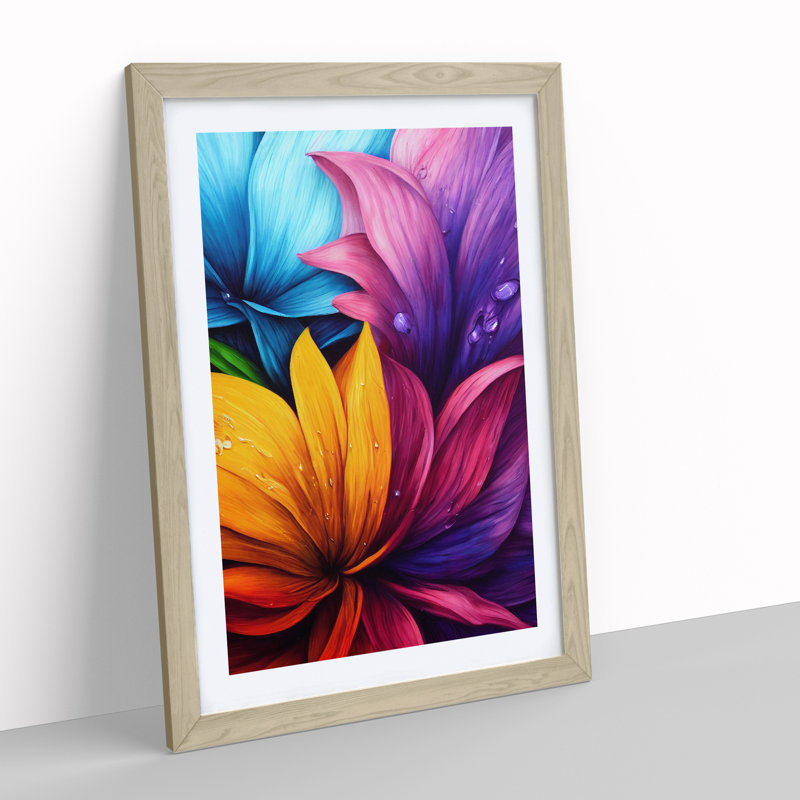 Vibrant Flowers No.1 - Single Picture Frame Painting, 64cm H x 46cm W x 2cm D, Oak Framed