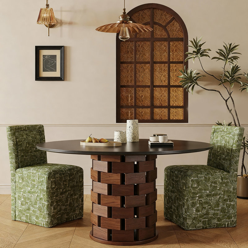 Modern Upholstered Dining Chair with Casters, Moss Green, 1