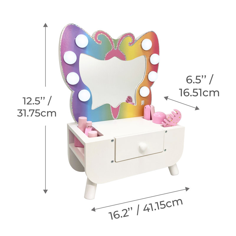 Colorful Butterfly-Shaped Tabletop Vanity with LED Lights and Accessories