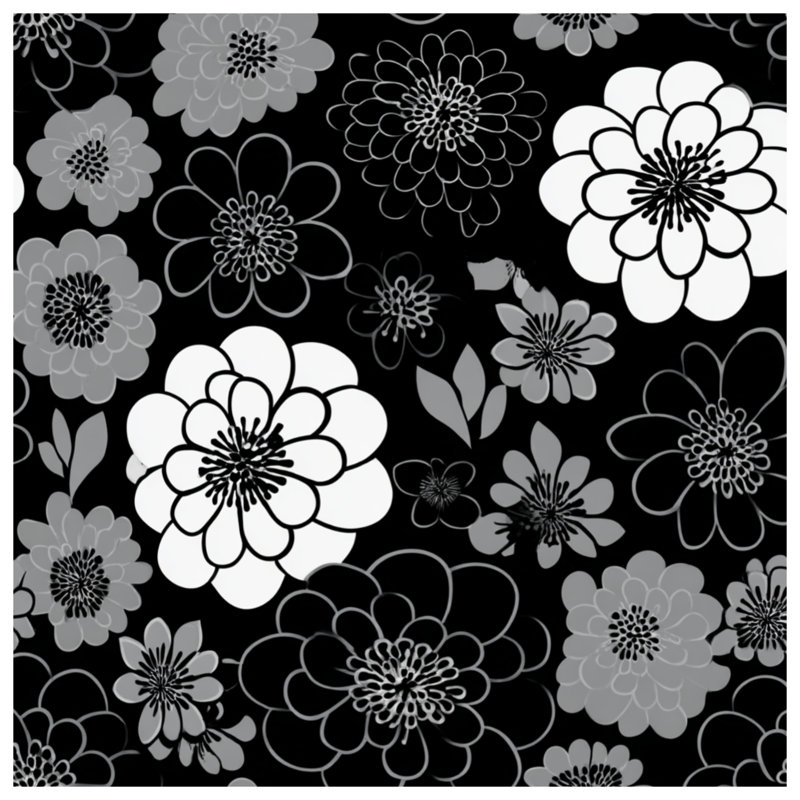 Jeté Floral, L 80 po x l 60 po, Motif floral blanc / noir