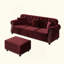 Canapé Chesterfield 3 + 1 rembourré en velours avec garniture cloutée et accoudoirs roulés, canapé de style Mid-Century moderne capitonné avec boutons-1086839857