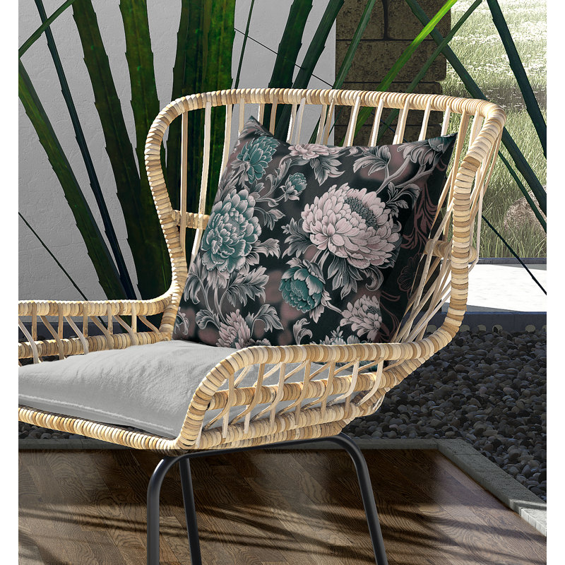Coussin décoratif intérieur / extérieur Meadow Bloom, Vert / rose, H 18 po x l 18 po