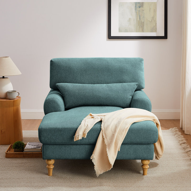 Davene Upholstered Chaise Lounge with Adjustable Backrest, Pine Green Polyester Blend, Brown