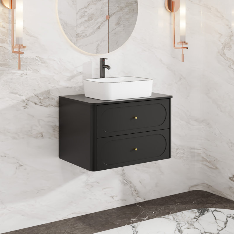 Meuble-lavabo mural simple 30 po avec lavabo vasque, robinet, Noir, 30"