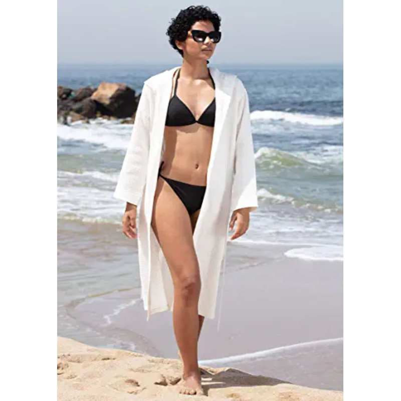 Peignoir SEYANTE 100% coton biologique certifié GOTS, L, Blanc cassé