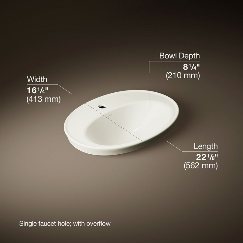 Serif Ceramic Oval Drop-In Bathroom Sink with Overflow, Single, Biscuit