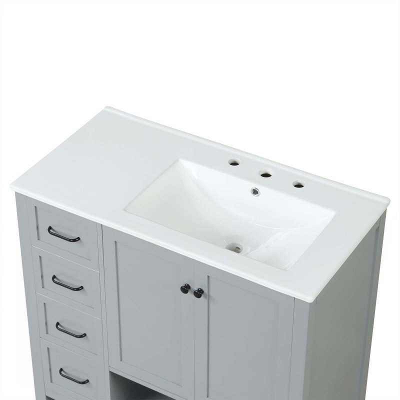 Meuble-lavabo 36 po avec comptoir d'évier, meuble-lavabo avec deux portes et deux tiroirs, Gris