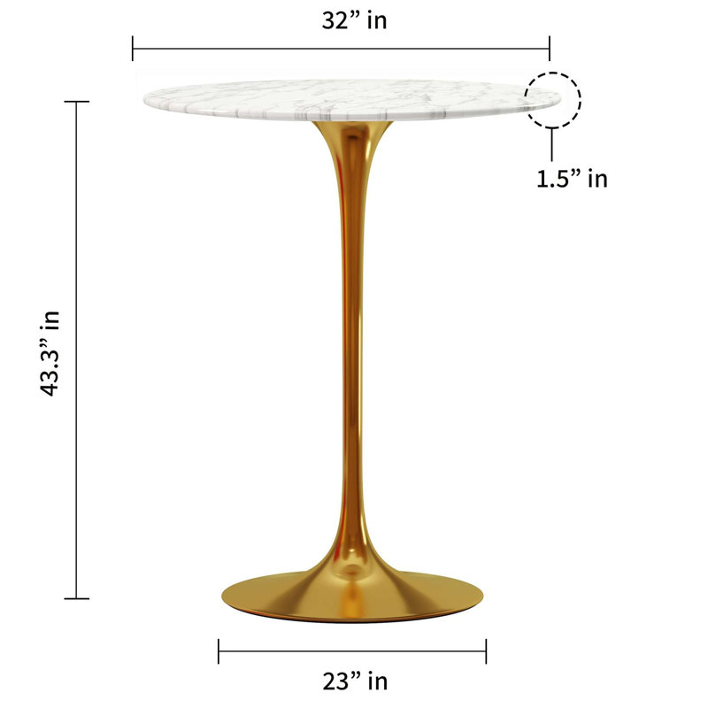 Tazio Round Marble Dining Table, 43.3" W x 32" L, Gold