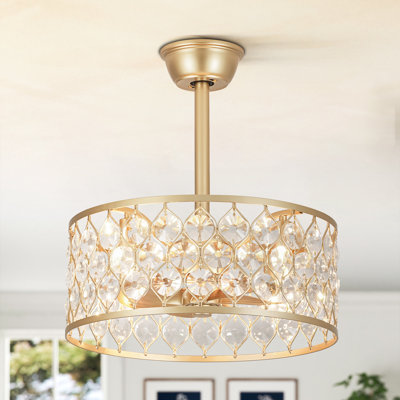 18.5" 4-Light Crystal Drum Ceiling Fan with Remote for Living Room