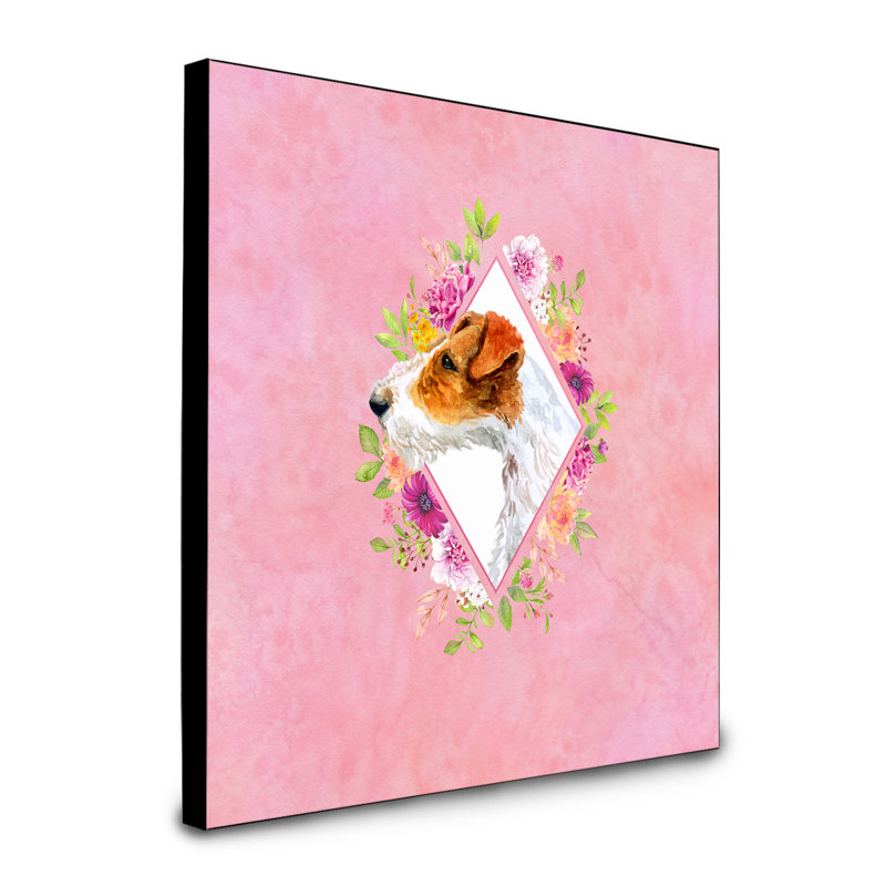 Panneau mural Dollman Flowers, Rose, Jack Russell terrier blanc / brun