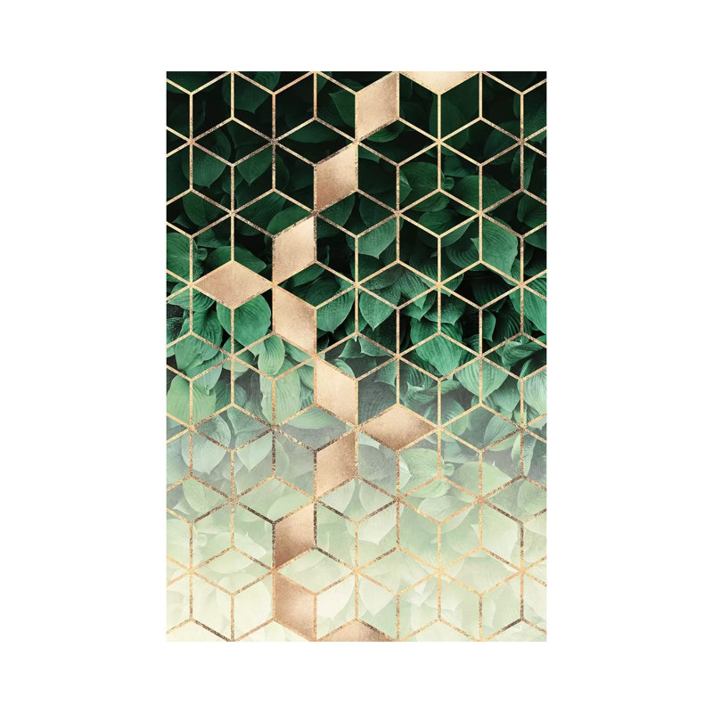 Leaves And Cubes I by Elisabeth Fredriksson - Print on Canvas, No Frame, 30.48 cm H x 45.72 cm W
