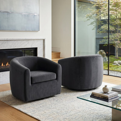 Richard  Upholstered Velvet Swivel Barrel Chair