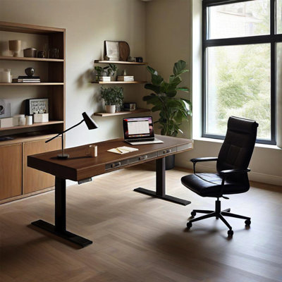 Vintage Style Black Walnut Colour Solid Wood Electric Height Adjustable Desk