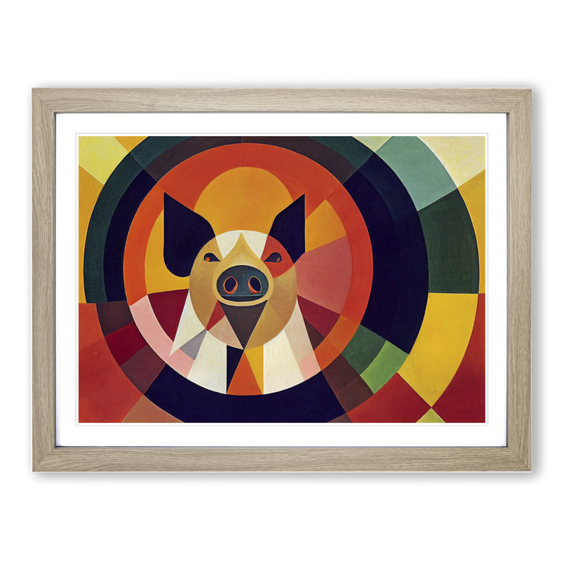 Abstract Pig - Framed Print, 46cm H x 64cm W x 2cm D, Oak