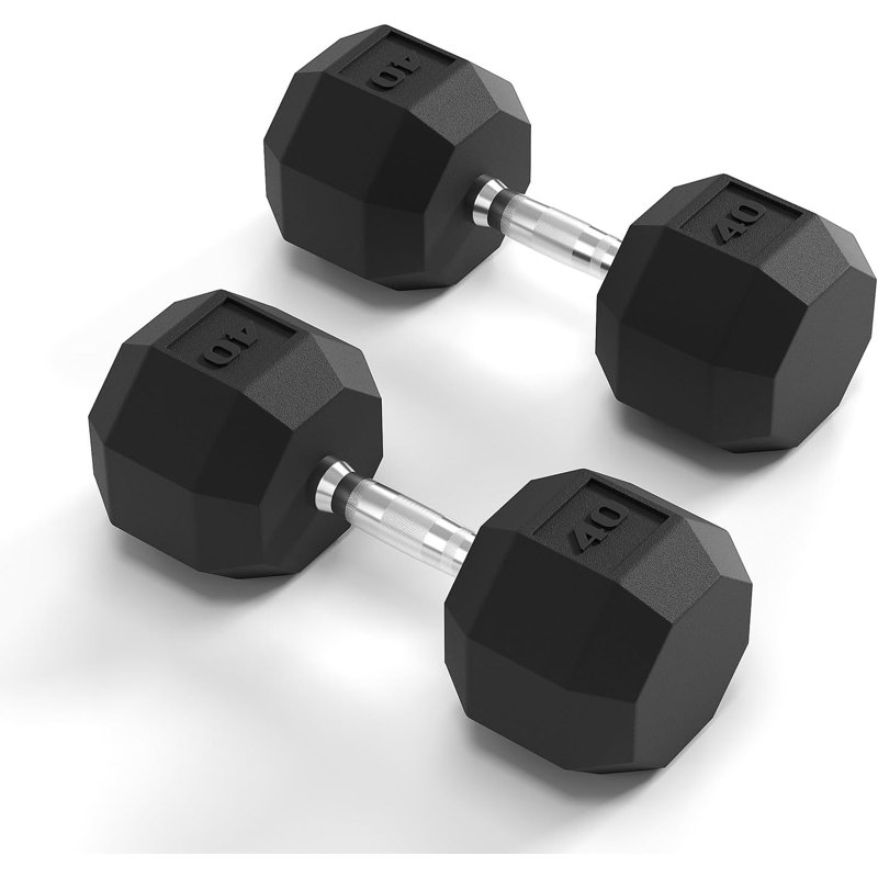 Ensemble d'haltères hexagonaux recouverts de caoutchouc - poids ajustables pour l'entraînement en force, la musculation et l'entraînement complet du corps, paires de 40 lb, total de 80 lb