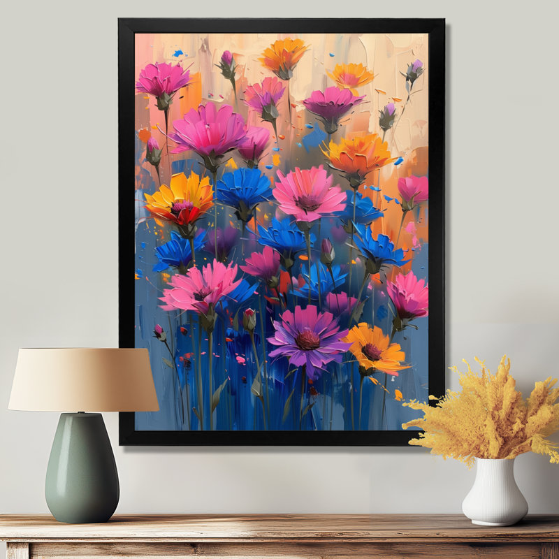 Fleurs bleues et bleues éclatantes - Art mural, Toile encadrée noire simple, H 32 po x l 24 po x P 1 po
